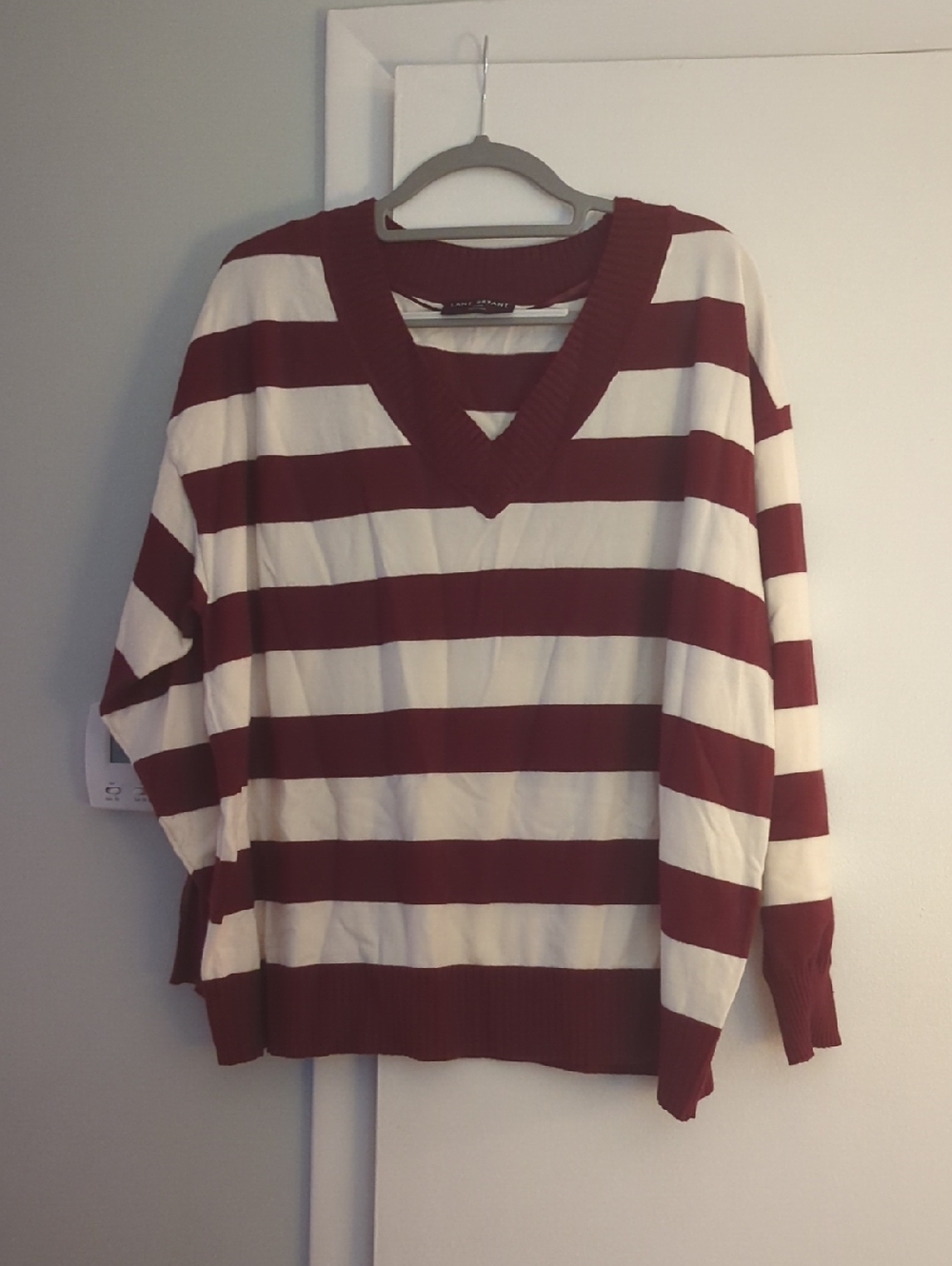 Classic V-Neck Striped Sweater - Maroon & Cream